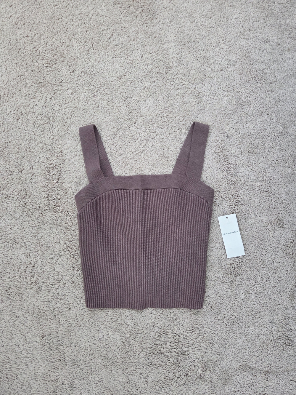 Abercrombie & Fitch Ribbed Square-Neck Crop Tank - Mauve Brown